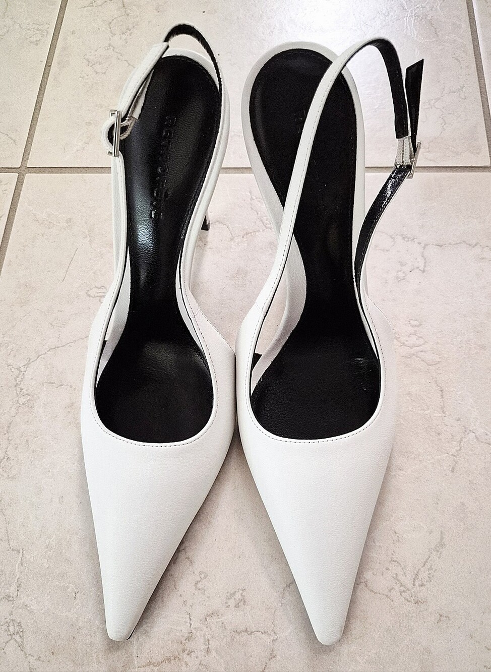 Retrofête Cindy White Pointy Toe Slingback Stiletto Heels Pumps 110mm EU38 7.5 8